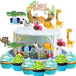 CCINEE 36pcs Jungle Animal Cake Topper,Safari Animal Birthday Cupcake Banner Topper Decor for Kids Birthday Party Decoration Supply …