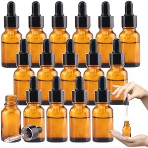 MRXBN 1/2 Oz Glass Dropper Bottle, 15mL Tincture Bottles with Dropper, Labels- Leak Proof Travel Eye Dropper Bottle Amber for Extracts & Essential Oil, Liquids, Perfume (16 pieces)