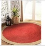 K.G.N. Handmade Round Shape Braided Natural jut Rugs/Reversible,/ Carpet Roud for Bedroom Living Room Dining Room and Home Decor (Brown, Orange (6 x 6) feet