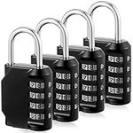 4Pieces Combination Padlocks 4 Digit Padlocks for Gym Locker Heavy Duty Weatherproof Combination Locks Outdoor for Fence Gate, Sheds, School Locker Padlocks (4 Black)