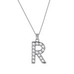 Aurora Tears Letter R Necklaces 925 Sterling Sliver Initial R Alphabet Pendant with Cubic Zirconia Jewellery for Women and Men DP0261R