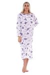 Women Long Nightdress Floral Printed Button Long Sleeve Chemise Nightwear Lilac