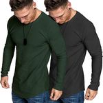 COOFANDY Men 2 Pack Fashion Crew Neck Hipster T Shirt Slim Fit Lightweight Tees Casual Tshirt Black and Dark Green