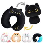 Kids Travel Pillow, Cute Black Cat Stuffed Animal Plush, Cartoon Neck Pillow for Kids & Adults, Reversible Plush Squishy 2-in-1 Plush Toys for Airplane, Car, Train (13 Inches)