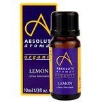 Absolute Aromas Organic Lemon Essential Oil 10ml - 100% Pure, Natural, Undiluted, Vegan and Cruelty-Free - for use in a Diffuser and Aromatherapy