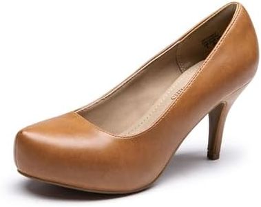 DREAM PAIRS Tiffany Women's New Classic Elegant Versatile Low Stiletto Heel Dress Platform Pumps Shoes,Size 5,Tan/Pu,TIFFANNY