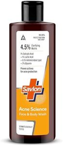 Savlon Acne Science Face & Body Wash 250ml | Fights Acne Causing Bacteria | 1% Salicylic Acid, 1% Lactic Acid, 0.5% Antimicrobial Lipid | Visibly Reduces Body Acne in 7 Days | Dermatologically Tested