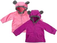 Kids Fleece Sweatshirt Jacket - Baby Boy & Girl Sweater Outerwear Coat Toddler Full Zip Hoodie for Children, Bear - Pink & Purple (2 Pack), 12-18 Months