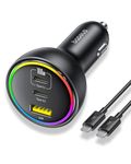 152.5W USB C Car Charger, Baseus Super Fast Charging 3 Ports Car Charger, PD3.0 QC4.0 Ultra Compact RGB Fast Type C Car PhoneCharger Adapter, for iPhone 17 16 15 14 Pro Max Samsung S24 MacBook iPad