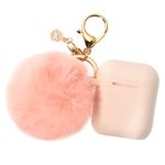 Filoto Compatible with Airpod 2&1 Case Cover, Cute Silicone Protective Accessories Cases/Keychain/Pompom, Best Gift for Girls and Women,Cividini Spring Pink