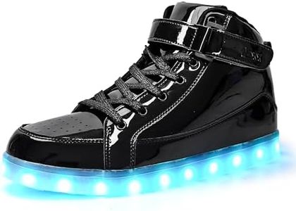 IGxx LED Light Up Shoes Light for Men High Top LED Sneakers USB Recharging Shoes Women Glowing Luminous Flashing Shoes LED Kids, Shiny Black, 7.5 Women/6 Men