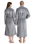 AW BRIDAL 2Pcs His and Hers Robes Plush Kiomono Robes for Couple Bride Robe for Bridal Party Bathrobe with Embroidery Wedding Anniversary Engagement Gifts, Stone Gray