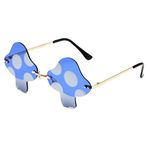 JOVAKIT Mushroom Shaped Sunglasses for Women Men Vintage Rimless Sun Glasses Retro rave Party Halloween Eyeglasses (Gold/Blue)