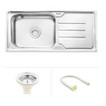 Ruhe® Square Single Bowl 45 x 20 x 9 inch Drainboard Kitchen Sink | 304-Grade Stainless Steel Square Single Bowl with Drainboard Kitchen Sink | Glossy Finish | Included Sink Coupling and Waste Pipe