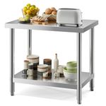 FIDOOVIVIA 90 x 60 x 80cm Stainless Food Prep Table, Kitchen Catering Table with Double Layer, 150kg Load Capacity Heavy Duty Commercial Work Table for Restaurant Kitchen Bar Garage