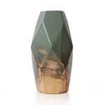 TERESA'S COLLECTIONS Diamond-shaped Vase for Flowers, Modern Green Gold Ceramic Vase for Gifts, Pottery Geometric Vases for Living Room, Home Decor, Mantlepiece, Table, 20cm Tall