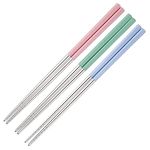 AIMERS Stainless Steel Chopsticks Reusable Multicolor Lightweight 304 Stainless Steel Chopsticks Metal Chopsticks Gift Set 3 Pair (Pink Blue Green)