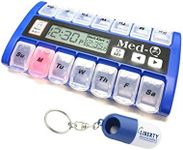 New MedQ Daily Pill Box Reminder with Flashing Light and Beeping Alarm Includes Bonus Liberty Pill Keychain (Blue)