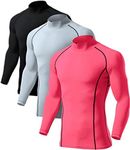 ATHLIO Men's Fit Mock Long Sleeve Compression Shirts, Athletic Workout Shirt, Cool Dry Active Sports Base Layer Top 3Pack BTL07-KGP X-Large