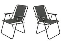 Unibos Folding Chairs Pack of 2 -Powder Coated Steel Frame – Outdoor Garden Furniture for Patio, Decking, Balcony, Conservatory (Black)