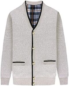 Yeokou Men's Shawl Collar Cardigans Slim Fit Button Cable Knit Black Sweater Pockets, #3 Khaki, XX-Large