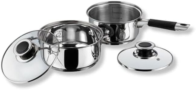 Vinod Stainless Steel Induction and Gas Stove Friendly Master Chef Cookware Set- 2 Pieces, Saucepan (16 cm/1.5 litre), Casserole (18 cm /2.1 litre) with Glass Lids