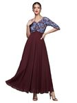 Miss Chase Women's Sweet Heart Neck 3/4 Sleeve Self Design Fit & Flare with Pockets Maxi Dress (MCSS22D13-62-184-03, Wine, S)