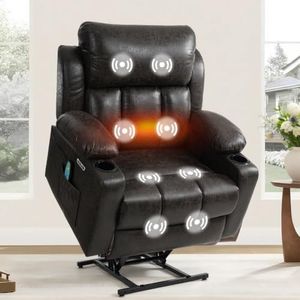 FLEXISPOT XL31-XL Oversized Power Lift Recliner Chair for Elderly, 27.4" Extra Wide Lay Flat Lift Chair w/Massage & Heat, Dual Motor Electric Reclining Chair for Big & Tall(Oversized, Dark-Grey)