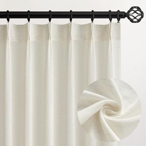 Topfinel Natural Pinch Pleated Linen Curtains 84 Inch Length 2 Panels for Bedroom Living Room Textured Cream Semi Sheer Window Curtain Boho Neutral Back Tab Pinch Pleat Drape with Hooks 84 Inches Long