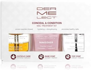 Dermelect Conceal & Condition Nail Treatment Kit – Ridge Filler & Color Corrector for Damaged, Discolored & Brittle Nails – Strengthening Nail Care with Keratin, Peptides & Biotin – Sheer Pink & Nude