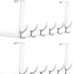 Optish Over The Door Hooks, Door Hanger Hooks for Hanging, Over The Doors Towel Racks for Bathroom with 10 Coat Hook, Coat Rack Bathroom Accessories（2 Pack, Silver）