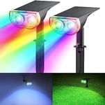 Linkind RGB Solar Spotlights Outdoor, StarRayS 2-in-1 Spot Lights, Color Changing IP67 Waterproof Solar Spot Lights, Auto On/Off Outdoor Lighting for Garden and Pathway, 2 Pack