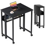 GreenForest Folding Desk Small Rolling Desk with Storage Shelf,31.5 inch Foldable Computer Desk with Wheels for Small Space,Easy Assembly,Black