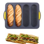 atrccs Loaf Pan of 1 with 4 Buns, French Bread Loaf Pan, Non-Stick Bread Pan, Easy to Release Homemake Silicone Bread Baking, Hot Dog Bun Pan, Dishwasher Safe Bread Baking Tool (Black)