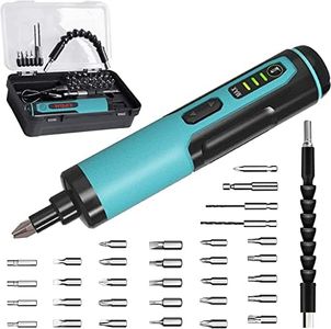 2-1 Manual & Cordless Screwdriver Set Kiprim 4V Rechargeable Adjustable Torque Electric Screwdriver Gun with 33 Magnetic Bits Set (2 Drill Bits included),Dual Flashlights,Carrying Box,Type C Cable