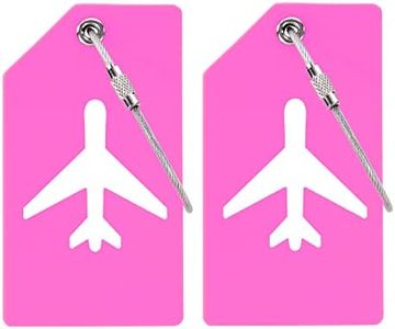 2 Pack Suitcase Tags, Silicone Luggage Tags with Name ID Card, Bright Color Baggage Tags to Quickly Spot Travel Bag Suitcase (Pink)