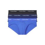 Calvin Klein Men's 3-Pack Cotton Stretch Hip Brief, Black/Blue Shadow/Cobalt Water, Medium