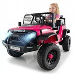 OLAKIDS 24V Ride on Car with Remote Control, Bluetooth, LED Lights, Horn, Spring Suspension, High/Low Speeds, Soft Start for Kids Aged 3+ (Pink)