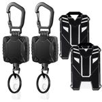 2 Pcs Heavy Duty Retractable Keychain, Retractable Lanyard with 27.5” Thick Steel Cord(Holds 5 Oz) and 2 PCS Id Badge Holder(Black) Lanyard Retractable Keyring