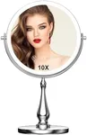 WIZCHARK 9" Large Lighted Makeup Mirror, 1X/10X Magnifying Vanity Mirror with 3 Colors Dimmable Lightning, 60 LED Lights, 360°Rotation Double Sided Standing Desk Mirror