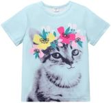 PATPAT Girls Summer Outfits Cute Crop Tops for Girls Crewneck Tees Fashion Tie Dye Shirt Cartoon cat Print 10-11