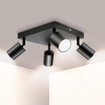 Ketom Adjustable 4 Way Ceiling Spotlight Fitting, GU10 LED Ceiling Light Rotatable, Modern Black Metal Square Ceiling Spotlight for Kitchen Bedroom Living Room, GU10 Bulb Base, Bulb Not Included