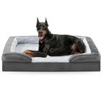 JOEJOY Extra Large Memory Foam Dog Bed Sofa, Orthopedic Dog Beds with Removable Flannel Cover, Washable Dog Bed Mattress Couch, Grey, Fits up to 120lbs, 122x89x20cm
