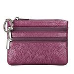 Women's Genuine Leather Coin Purse Mini Pouch Change Wallet with Keychain,Purple