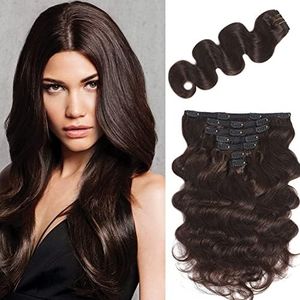 Urbeauty 14" Dark Brown Wavy Hair Extensions Clip in Human Hair 7Pcs/80g Triple Lace Weft Seamless Remy Clip in Hair Extensions Full Head