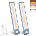 MERTTURM 25 cm Under-Unit Light Kitchen 96 LED, 3 Colour Temperatures, Dimmable LED Strip with Motion Sensor, 2000 mAh Rechargeable Cabinet Lighting, LED Sensor Light for Kitchen, Cabinet, Wardrobe, Stairs, Pack of 2