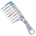 MANETURAL D1 | Wide Tooth Handle comb for Curly Hair| Elevates, Preserves Curl, Eliminates frizz | Acetate comb(Blue Pink)