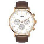 TIMEX Men Leather Analogue Silver Dial Watch - Tweg20005, Band Color-Brown