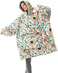 UNIQUEBELLA Wearable Blanket Hoodie with Boho Style,Extra Thick Oversized Flannel Sweatshirt Blanket with Giant Hood Pocket, Warm Hooded Blanket Adult (Warm Snowman