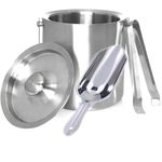 Dynore Stainless Steel 3 Pcs Mini Bar Set/Bar Accessories/Bar Tools/Bar Kit- Ice Bucket, Ice Scoop and Ice Tong Set of 3
